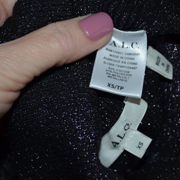 Sz XS A.L.C. Black Purple Metallic Shiny Puff Long Sleeve Turtleneck Sweater - Picture 8 of 8
